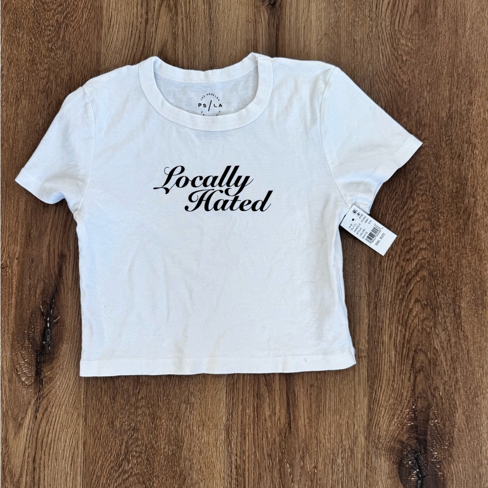 PacSun White 'Locally Hated' Short Sleeve cropped Tee